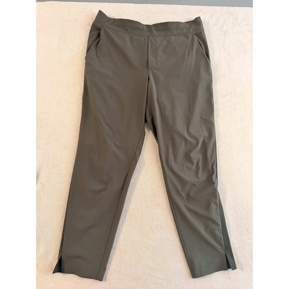 Athleta Women 14 Green Brooklyn Ankle Pant Casual Travel Tapered Ribbed Waist